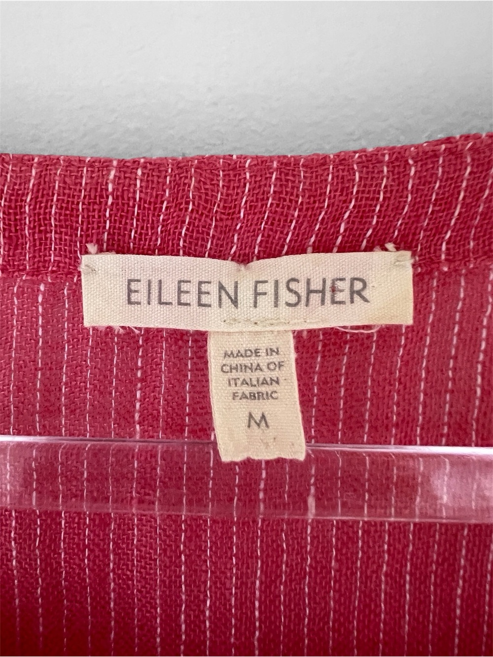 Eileen Fisher Pinstriped Linen Gauze Ballet Neck Boxy Tunic Top in Peony - Picture 9 of 10